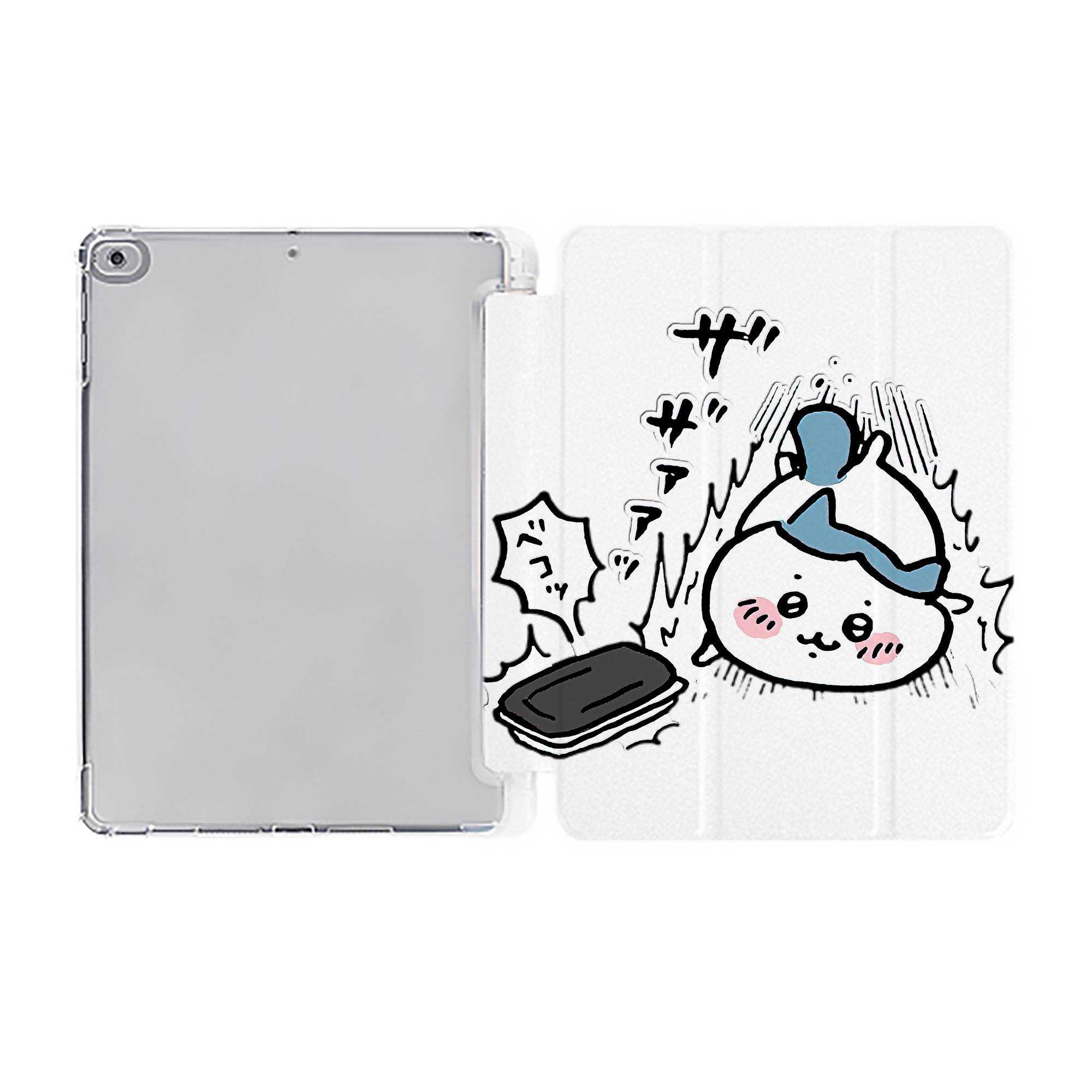 （画像用） ちいかわ ハチワレ Chii-kawa hachiware IPad ケース ペン収納付き 三つ折りスタンド PUレザー×シリコン 対応機種9.5/10.5/10.9インチ
